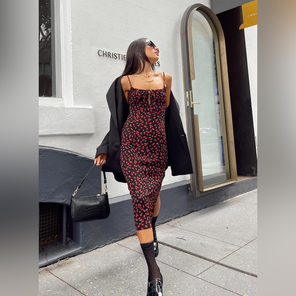 PRINCESS POLLY NODA MIDI DRESS BLACK/RED